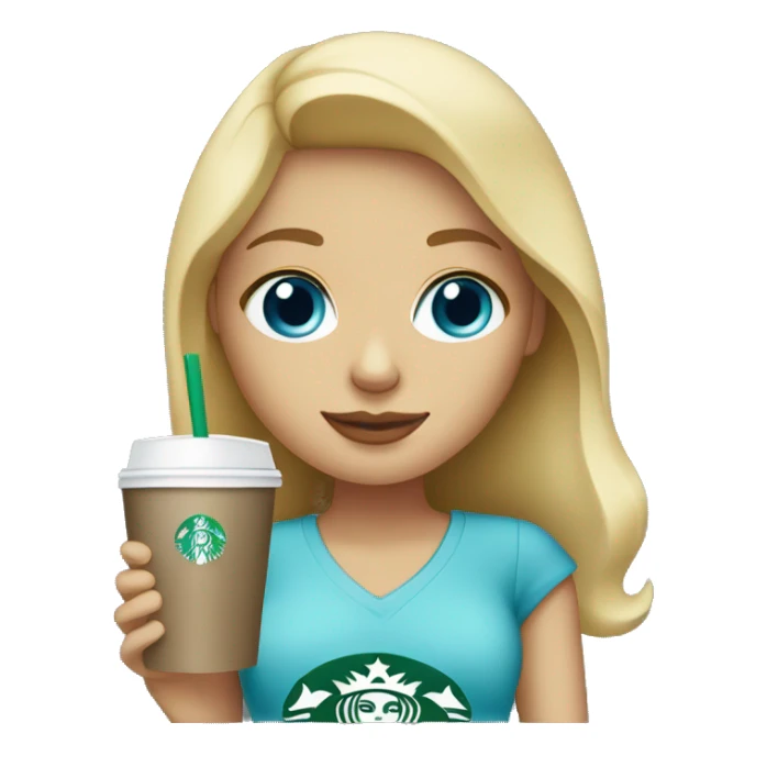 blonde girl blue eyes with Starbucks cup drink sticker