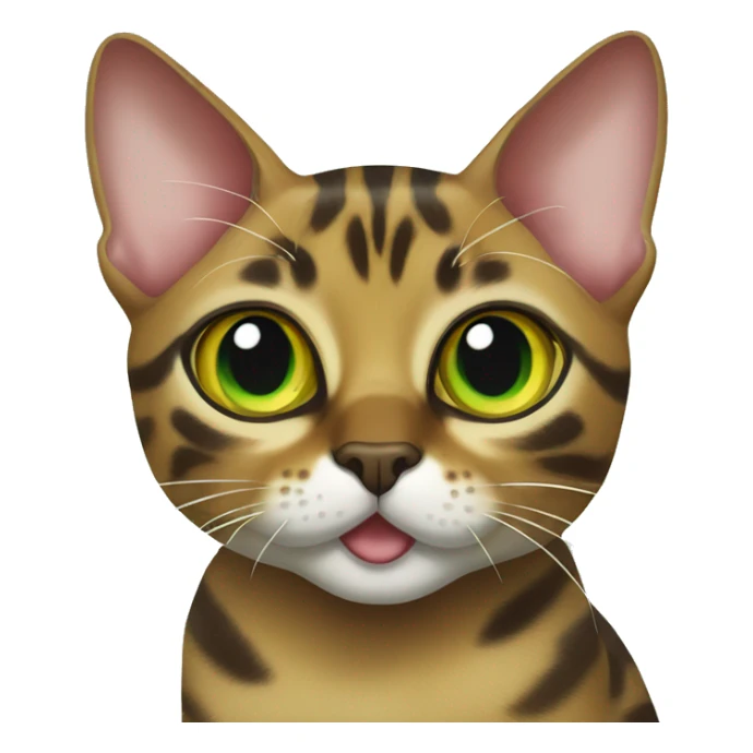  green-eyed bengal cat has a small yellow bow sticker