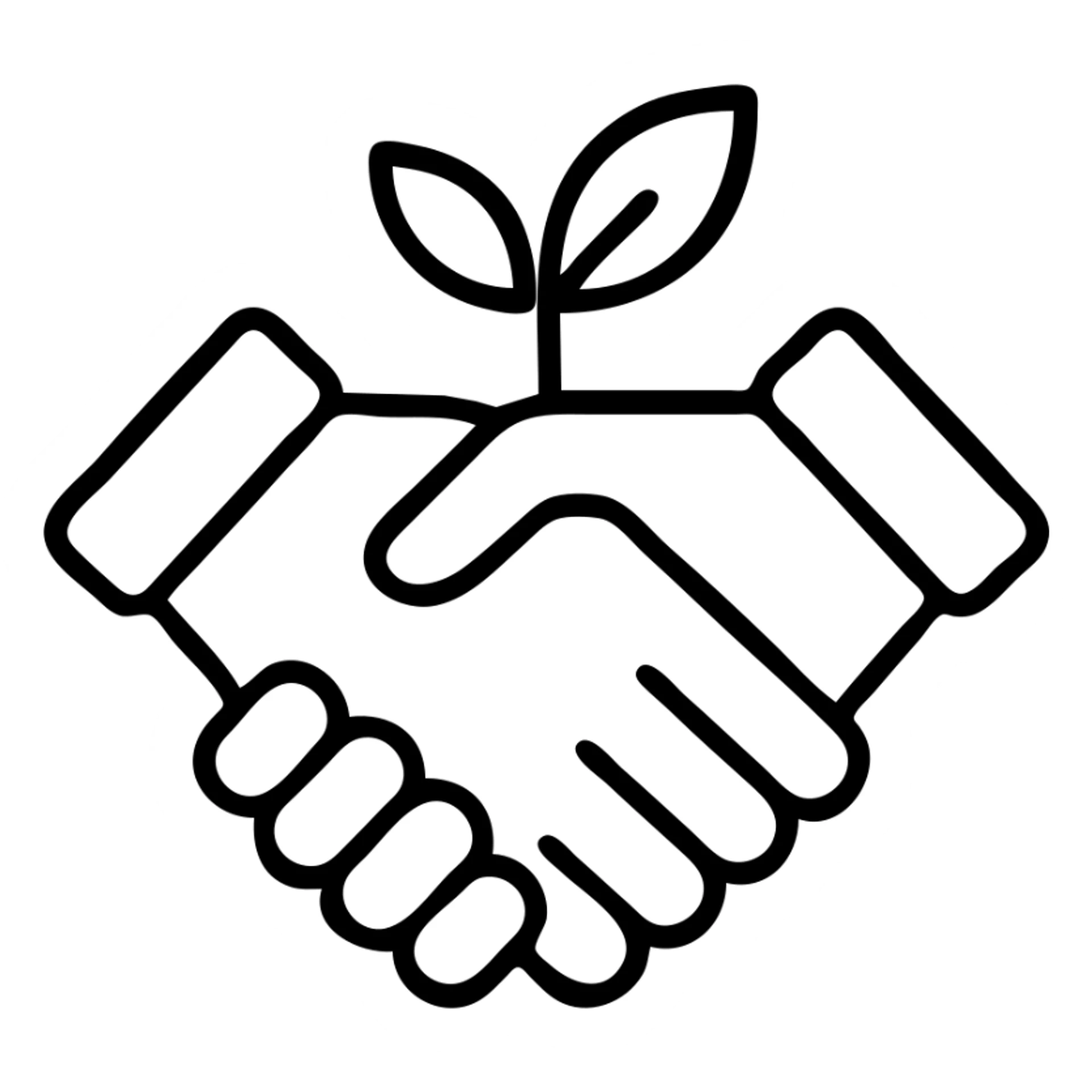 Sleek handshake symbol with small leaf, representing professional environmental partnerships and corporate commitment sticker