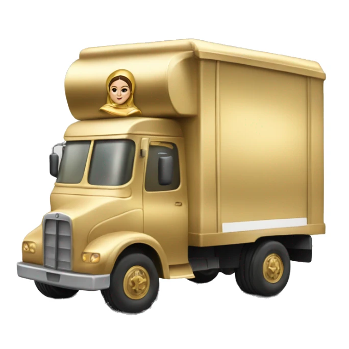 Side view of 1976 very very long mail delivery truck shaped like Princess Leia in gold outfit shaped sticker