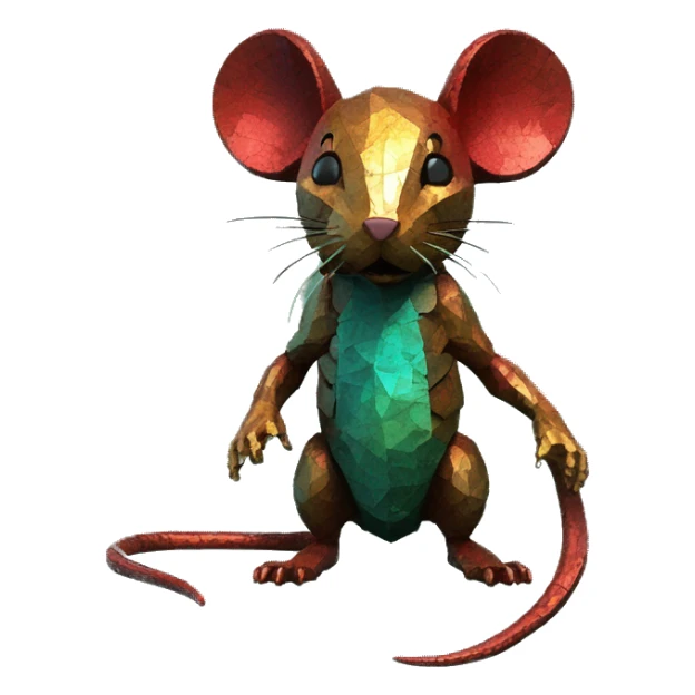 Black red gold green cyan rusty grunge effect scratched patina rat mouse puppy scorpion tail stinger pixel 3d render low poly sticker