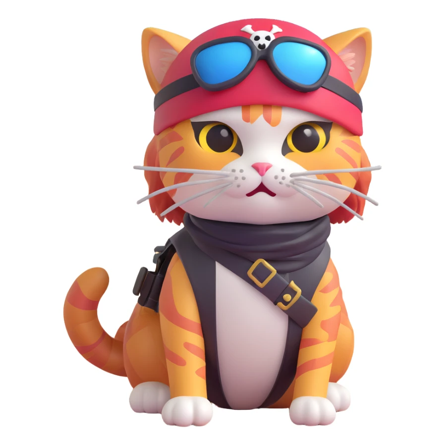 Skibidi cat pirate with a helmet and eye patch in a war zone sticker