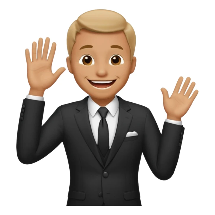 a man in a formal suit laughs, covers his mouth with his hand sticker