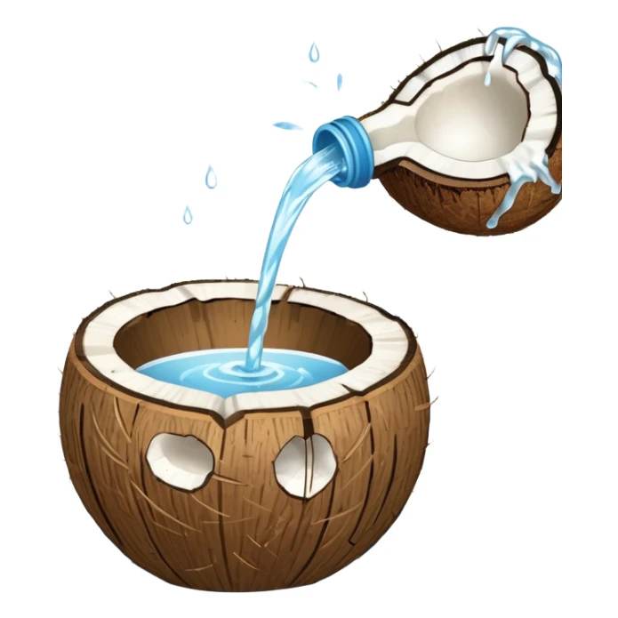 A coconut with water being poured over it. Simple line art, minimal composition showing the ritual offering. sticker