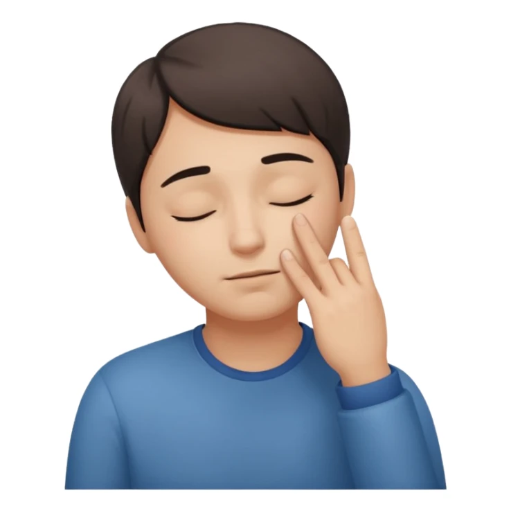 Una persona tocándose la cabeza con un dedo y los ojos serrados  sticker