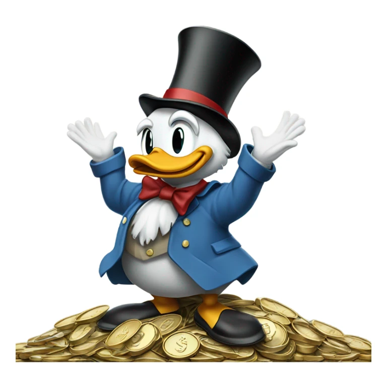 scrooge mcduck standing atop a pile of money sticker