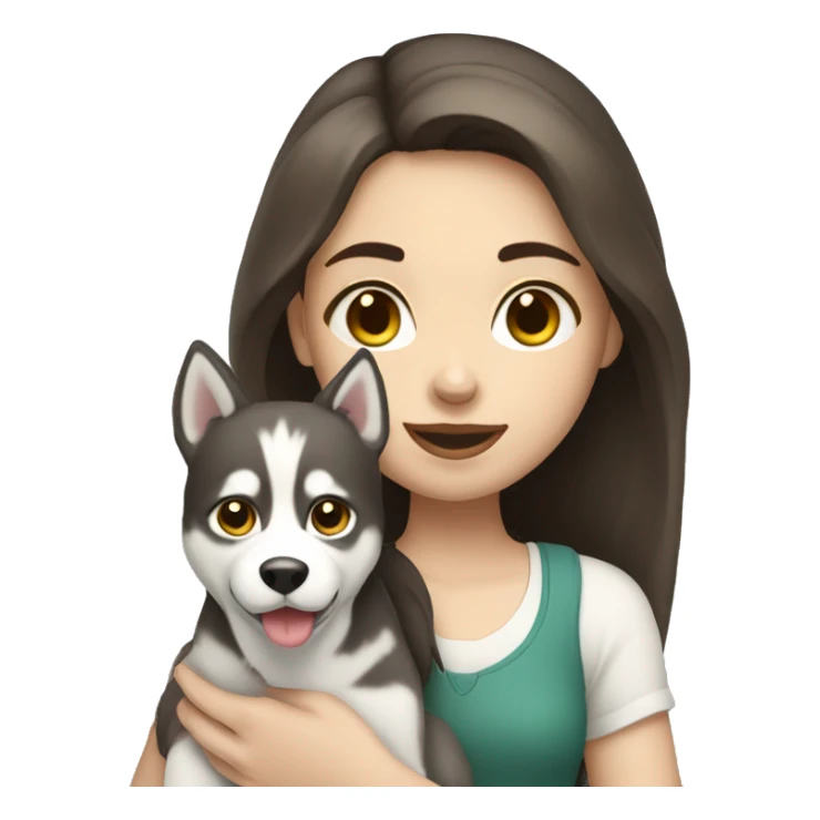 Pale brunette girl holding a husky sticker
