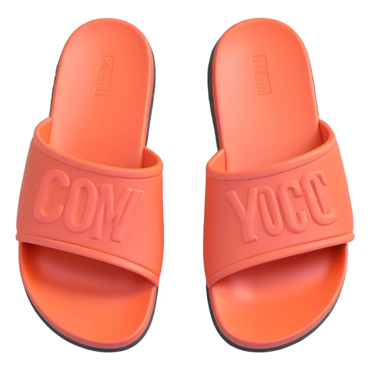 3D illustration of a Yeezy slide sandal, top view, soft matte finish sticker