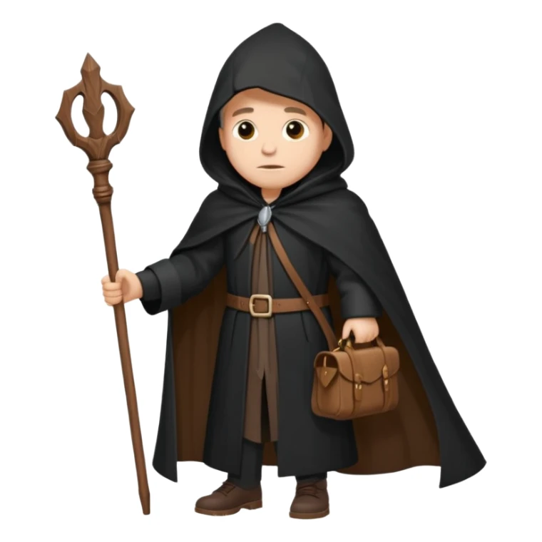 A wandering philosopher in a long black cloak with a staff sticker