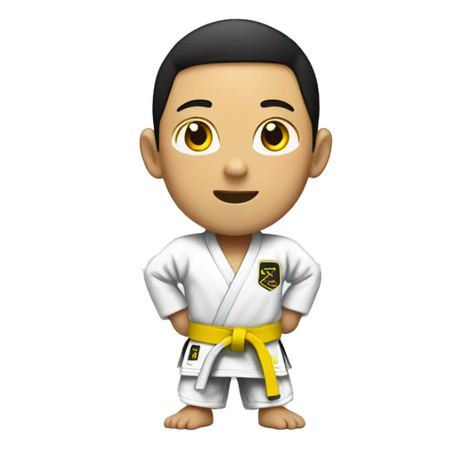 Full body Asian boy wearing jiujitsu gi with a yellow belt  sticker
