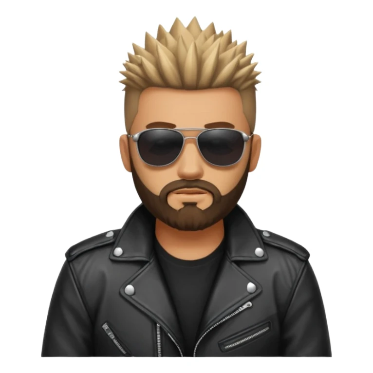 biker gang with sunglass and rugged guy bearded spicks hair black jacket sticker