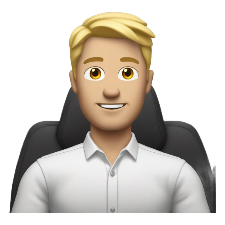 blonde man in white button-down shirt with a steering wheel in his hands sticker