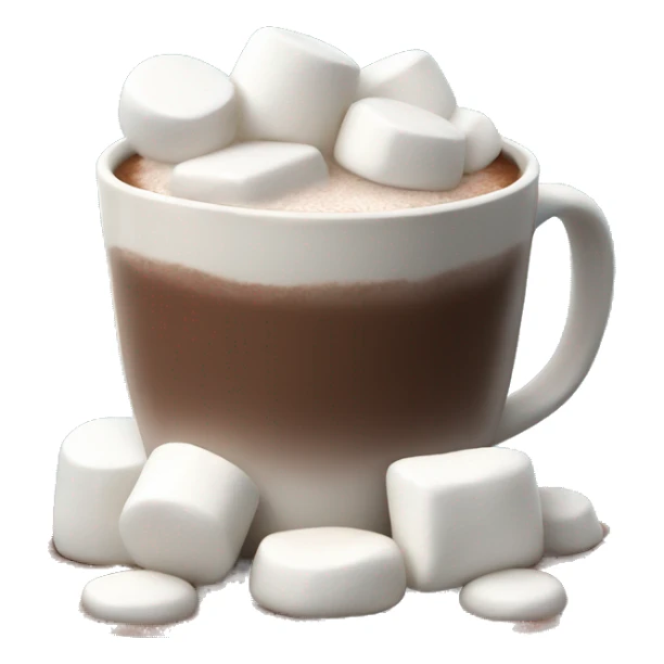 small pile of realistic white marshmallows with bottom half soaked in hot chocolate. sticker