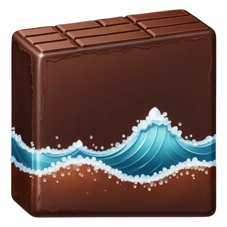 A piece of dark chocolate with visible sea salt crystals on top sticker