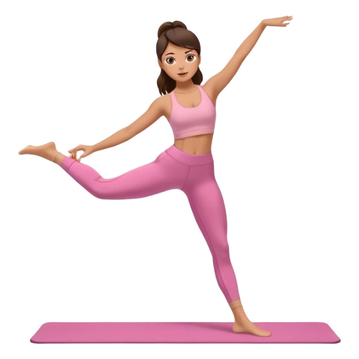 brunette girl in pink leggings and top, pilates exercise, dynamic movement sticker
