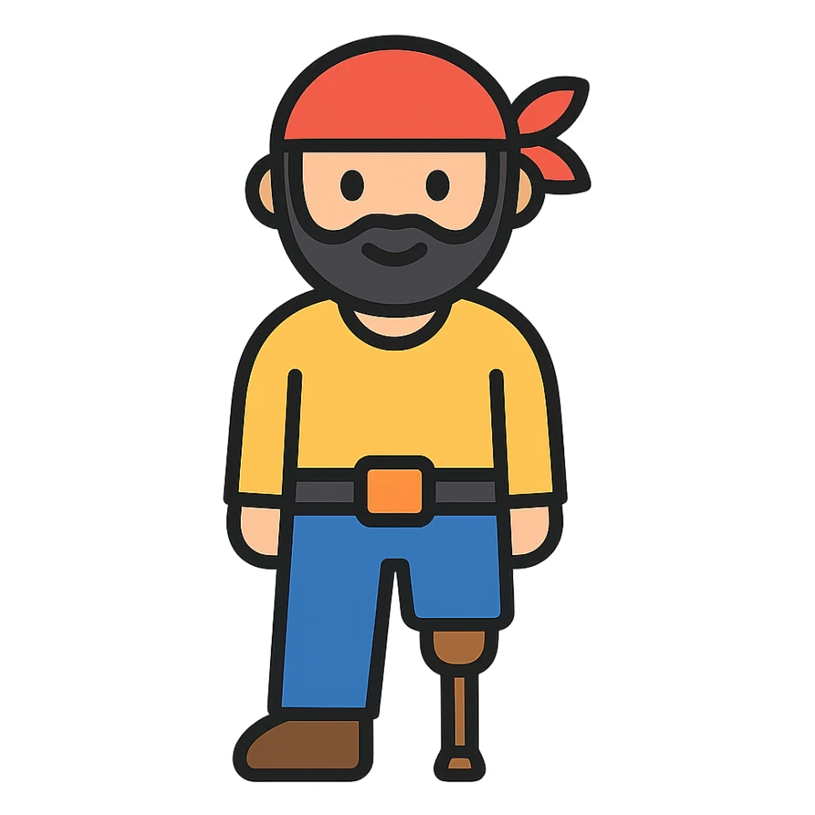 colored icon of a man with a peg leg sticker
