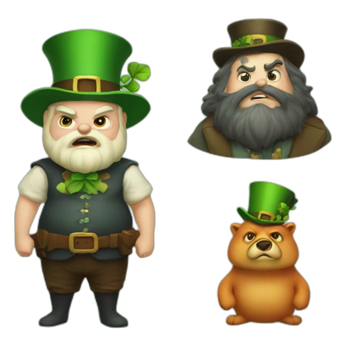 an angry selkie and a fat leprechaun sticker