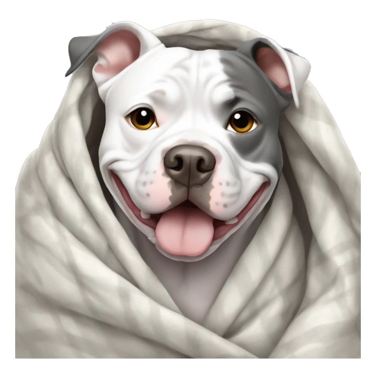 White and grey pit bull wrapped in a blanket sticker