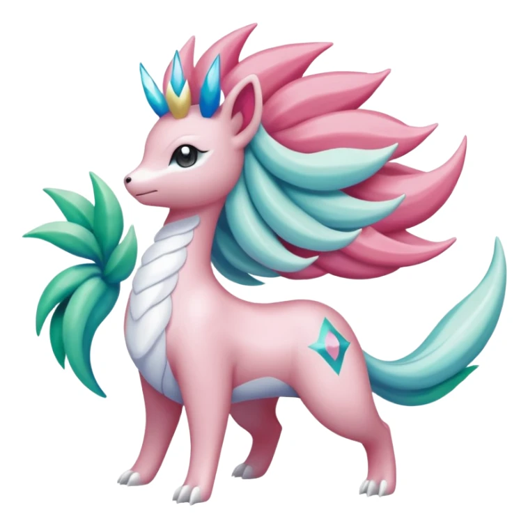 Celestial pastel bright divine Magical sparkly shiny glittery Shaymin-Suicune-Milotic-Amaura-Pokémon-Fakémon-fusion, full body sticker