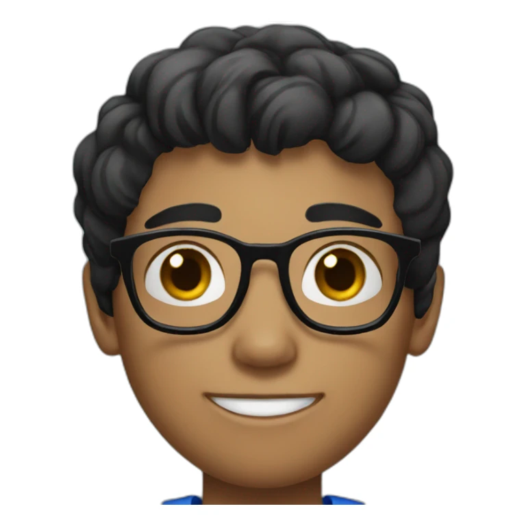 Boy with glasses and wearing blue short and black hair sticker