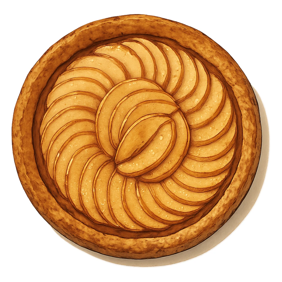 apple tart seen from above, realistic ghibli style sticker