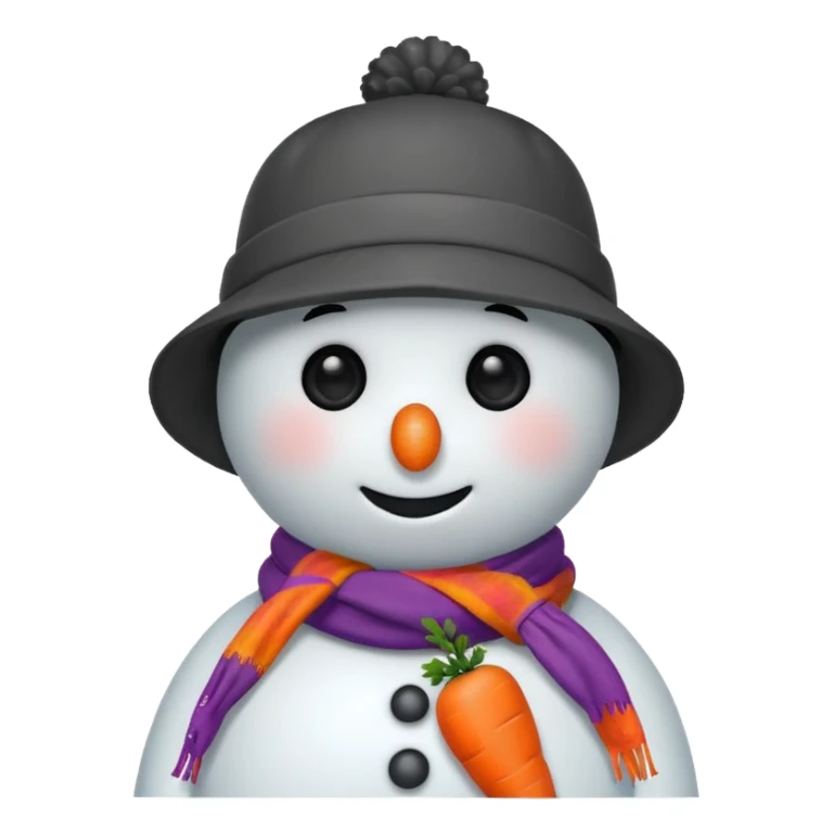A snowman wearing a colorful scarf and a tiny bucket hat. sticker