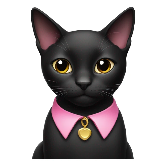 Black cat with white lower face wearing a pink collar sticker