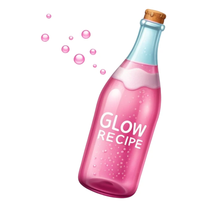 pink bubbly bottle with the text Glow Recipe on sticker