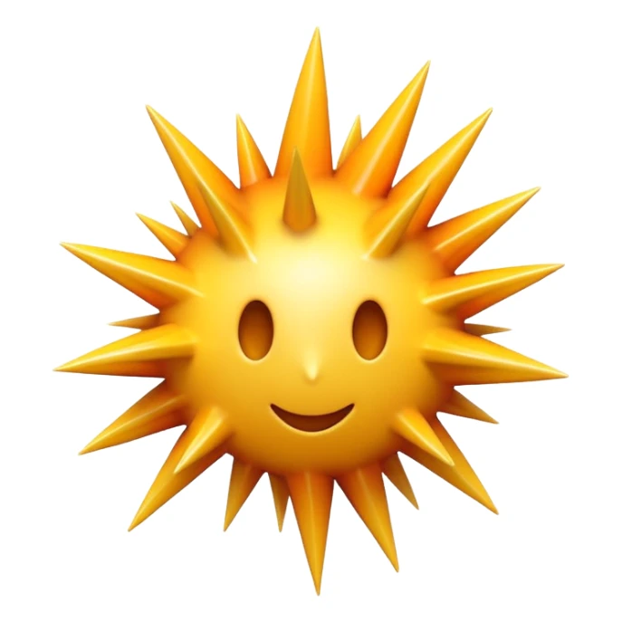 Compact iOS-style 3D emoji: sudden sharp burst shape with irregular spiky edges, bright yellow and white center fading to orange, glossy highlight, dynamic motion blur effect; no text, no faces sticker