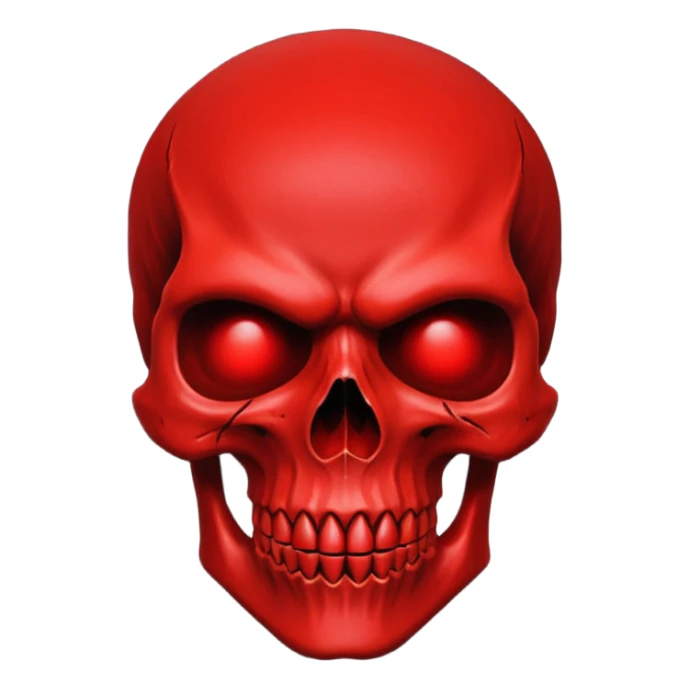 A stylized, bright red skull against a deep black background, with thick, angular features, minimalist design, vector art, gothic aesthetic, high contrast, dramatic lighting, saturated blood red, centered composition, extreme sharpness, smooth textures, dark and menacing atmosphere, sticker