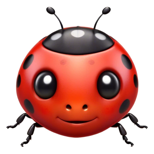 Cinematic Cute Ladybug Portrait Emoji, Head tilted playfully and inquisitively, featuring a diminutive, adorable form with a glossy red shell dotted with playful black spots and round, sparkling eyes full of gentle mischief, Simplified yet irresistibly adorable features, highly detailed, glowing with a warm, inviting glow, high shine, affectionate and lively, stylized with a touch of whimsical garden charm, soft glowing outline, capturing the essence of a mischievous ladybug that seems as if it could flutter out of the screen into your arms! sticker