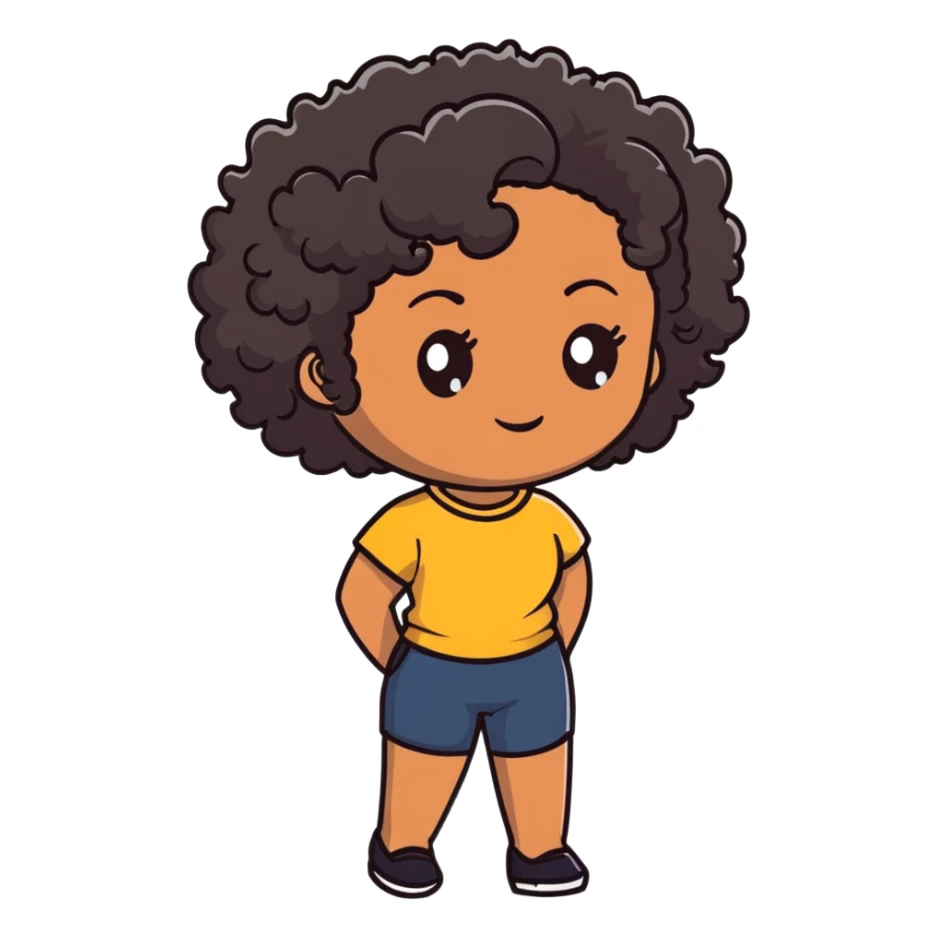 Woman with brown skin, short dark black curly hair sticker
