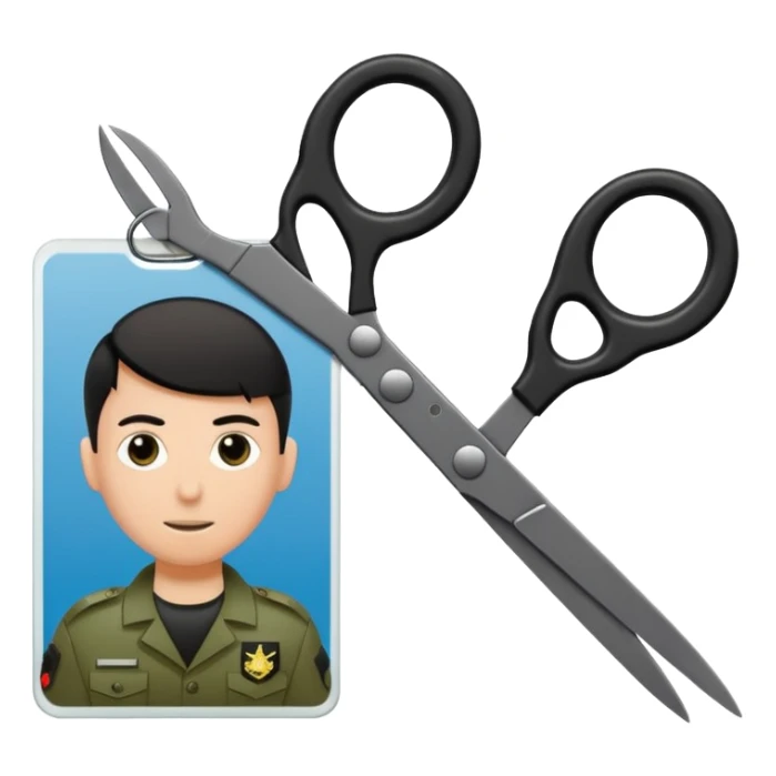 Floating black Scissors cutting in half an idf soldier ID card with a little chip in 2 parts sticker