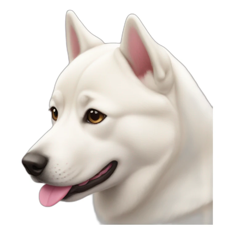 White Jindo dog with pink nose sticker