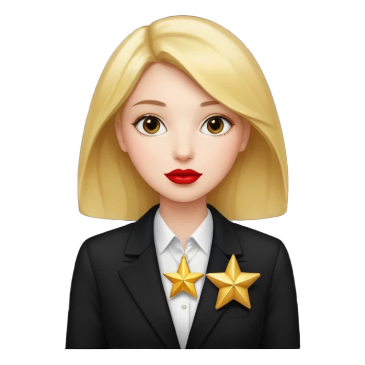 red lipstick, black blazer, holding a star sticker
