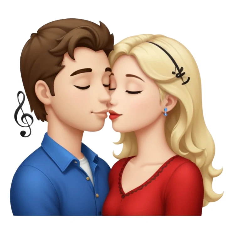a good looking man and good looking woman are Kissing, with music notes sticker