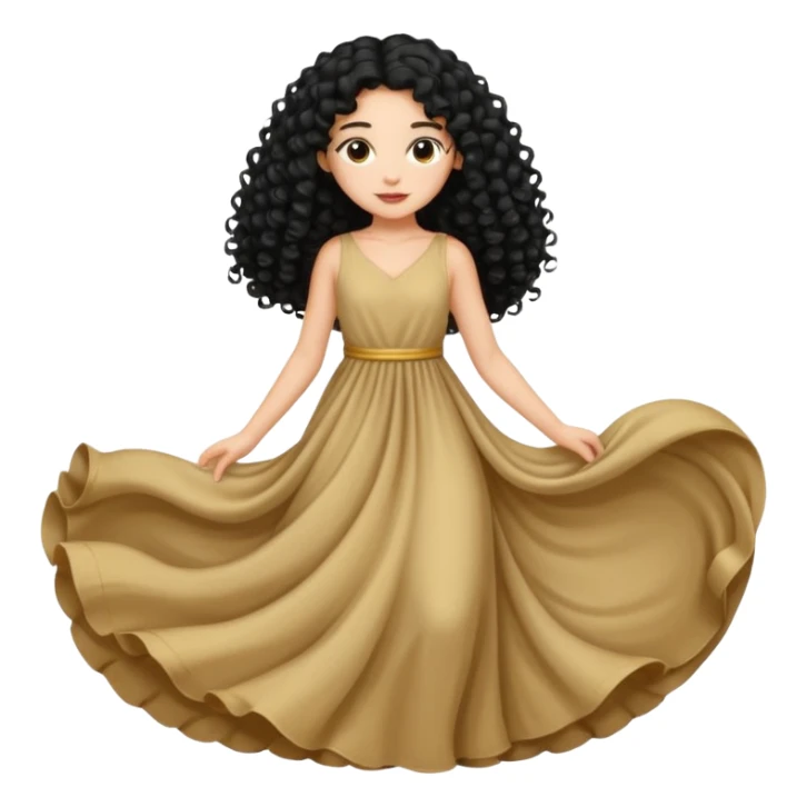 Uma menina com vestido longo e cabelo longo preto cacheado sticker