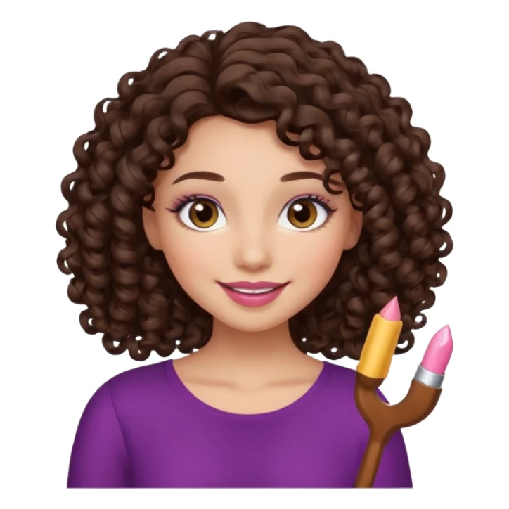 girl with curly long dark brown hair, brown eyes, light to medium complexion, long lashes, almond shaped eyes, light pink lipstick sticker