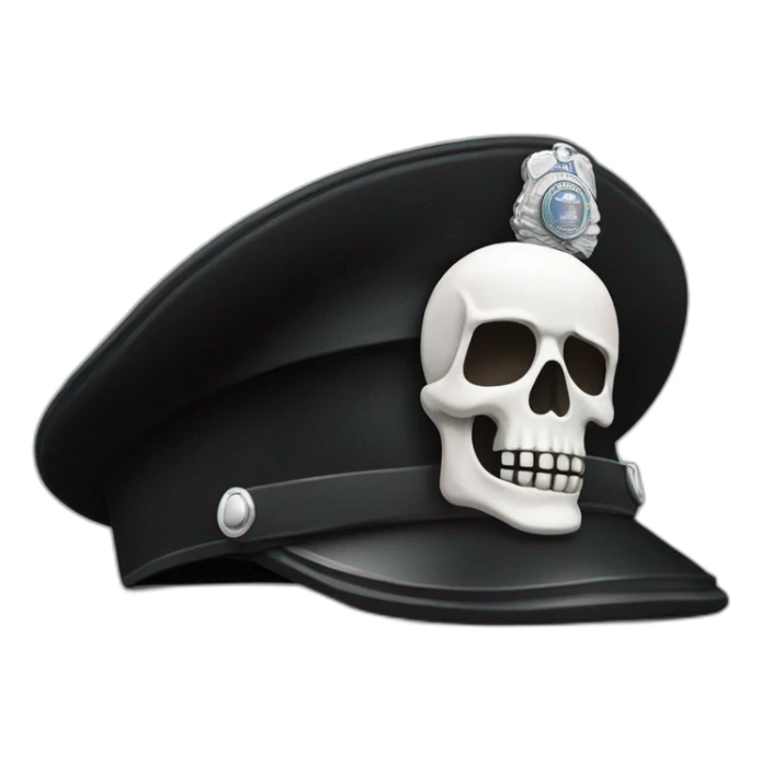 realistic black police hat with white skull symbol sticker