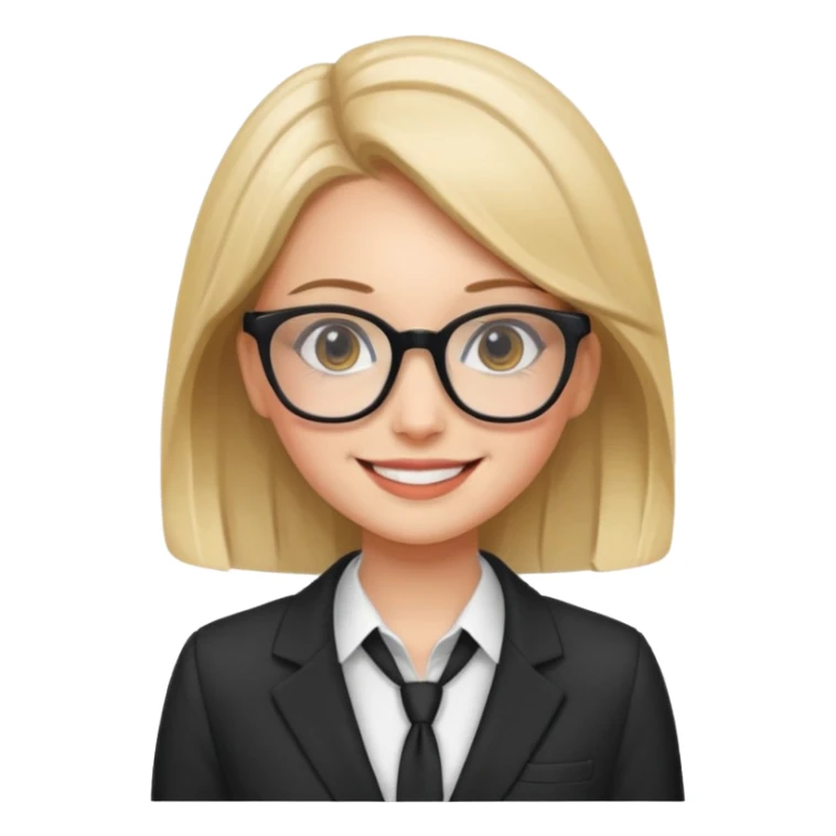 pretty girl with glasses, wearing a suit, smiling sticker