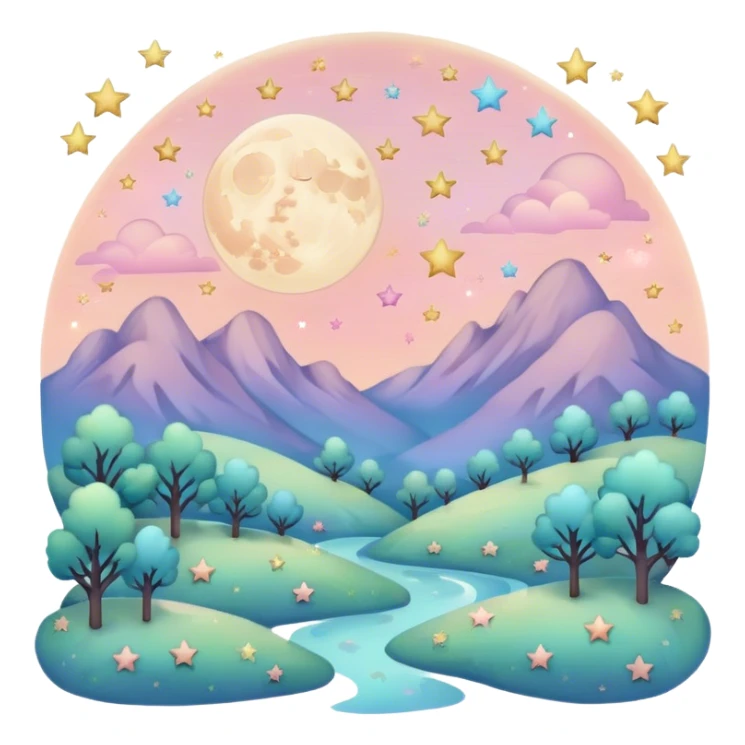 magicsl pastel moon and stars landscape  sticker