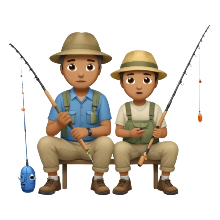Father and son fishing, sitting bored sticker