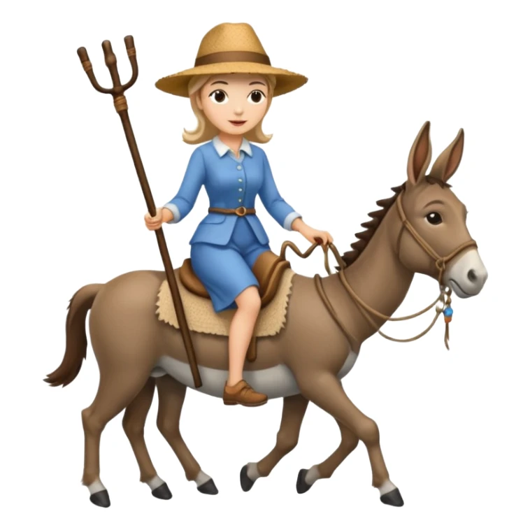 a lady on a donkey while the man is walking alongside the donkey sticker