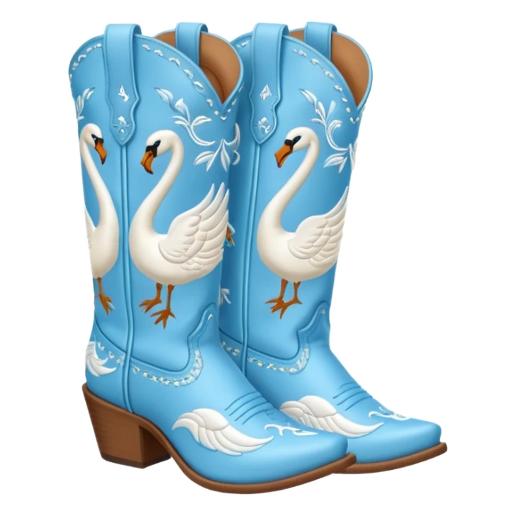 Light blue cowgirl boots with swans on them sticker
