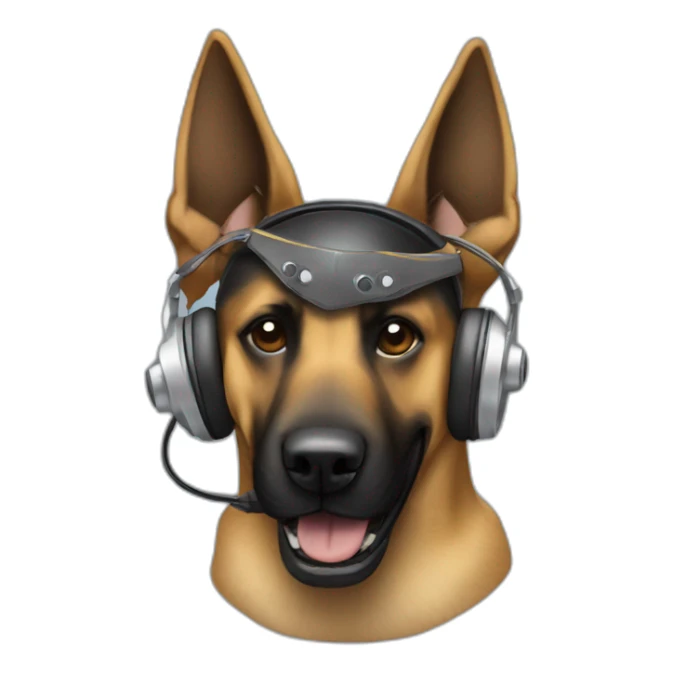 malinois dog with headphone and saw mask sticker