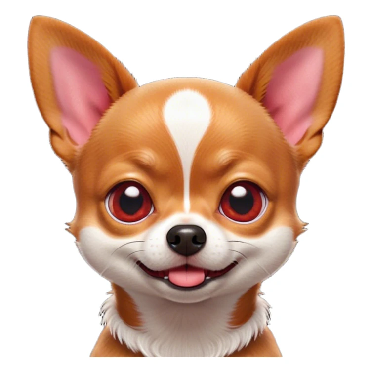 Cinematic Comical Red/White Short Haired Chihuahua Portrait Emoji, Head tilted dramatically with an exaggeratedly shocked or offended expression, short red and white fur with a striking contrast, wide, expressive dark eyes filled with exaggerated disbelief, Simplified yet hilariously expressive features, highly detailed, glowing with a slightly sassy glow, high shine, dramatic yet playful, stylized with an air of attitude, bright and endearing, soft glowing outline, capturing the essence of a sassy and over-the-top pup, so meme-worthy it feels like it could side-eye its way into internet fame instantly! sticker