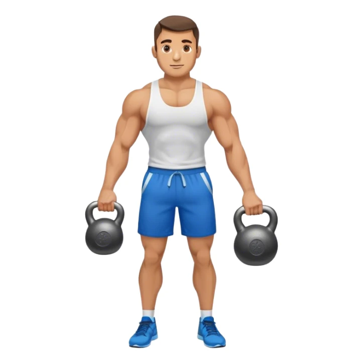 jacked man with blue shorts holding kettlebell sticker