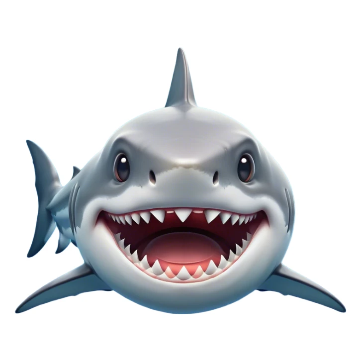 Cinematic Comical Great White Shark Portrait Emoji, Head tilted dramatically with an exaggeratedly shocked expression, featuring its iconic pointed snout, wide, comically expressive eyes, and a sleek body with a prominently defined dorsal fin, Simplified yet hilariously expressive features, highly detailed, glowing with a slightly sassy oceanic glow, high shine, dramatic yet playful, stylized with an air of cheeky marine mischief, soft glowing outline, capturing the essence of a meme-worthy great white shark that looks ready to side-eye its way into viral fame! sticker