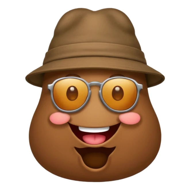 smiling poop character with sunglasses and a trendy hat sticker