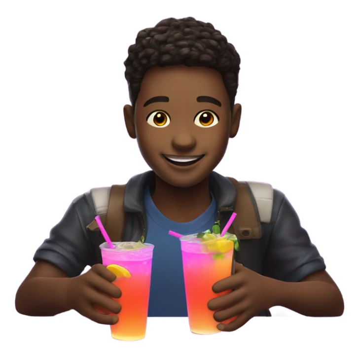 smiling boys in neon lights holding drinks sticker